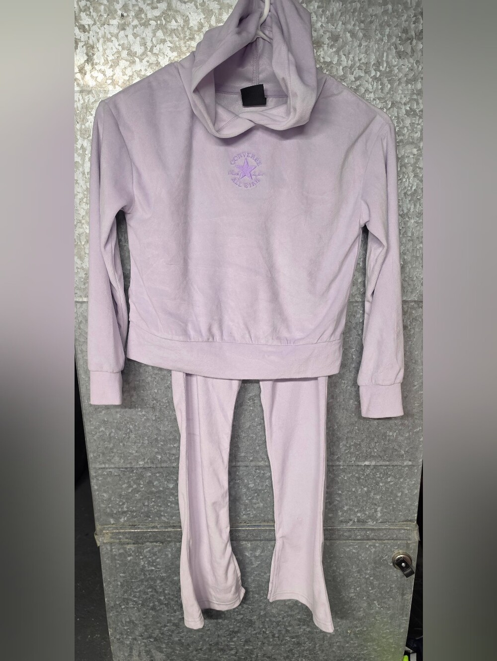 Converse Purple Velour Hoodie & Pants 2 Pc Set Girls Medium 8-10